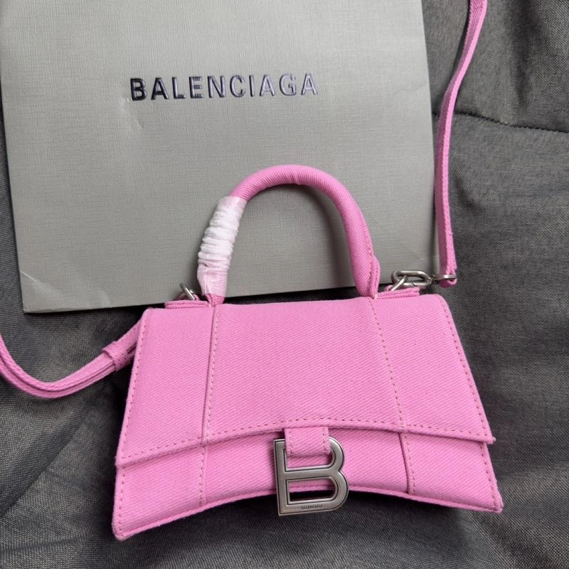 Bold Balenciaga Pink Hourglass Bag with Silver Buckle - XS Size 70015