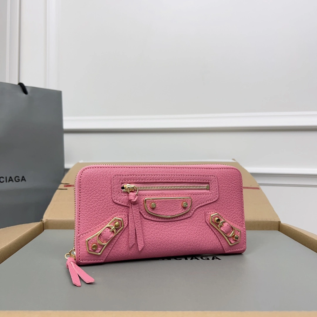 EasyMatch Balenciaga Pink Retro Goat Leather Motorcycle Wallet with Heart 60837