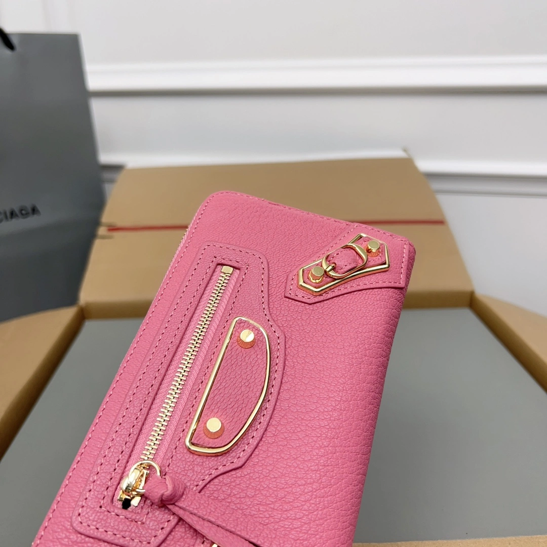 EasyMatch Balenciaga Pink Retro Goat Leather Motorcycle Wallet with Heart 60837