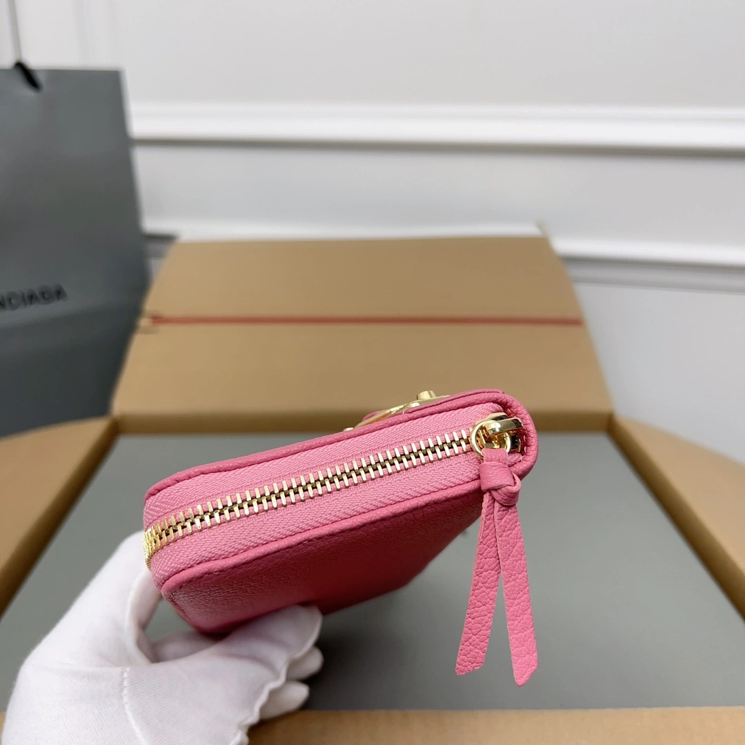 EasyMatch Balenciaga Pink Retro Goat Leather Motorcycle Wallet with Heart 60837