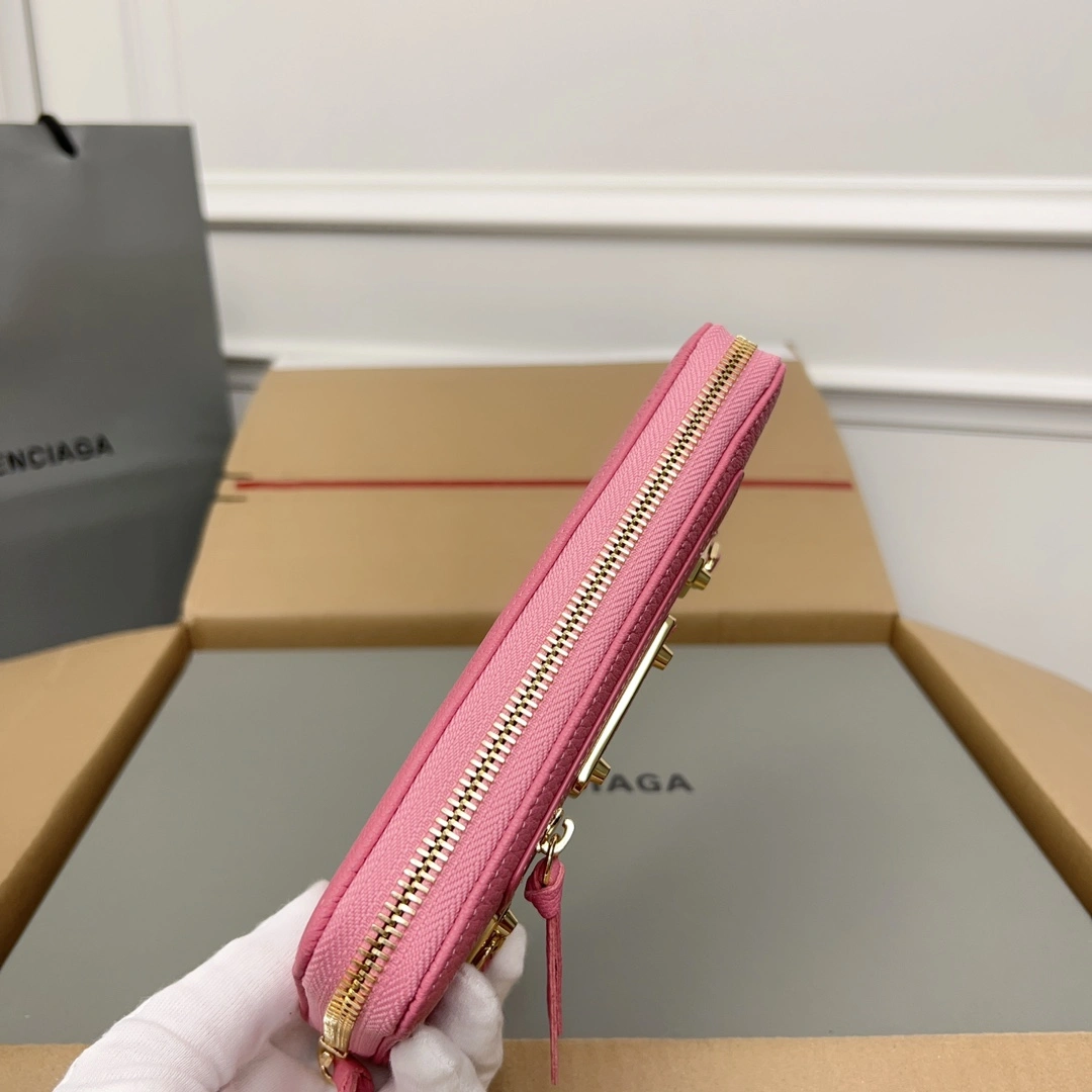 EasyMatch Balenciaga Pink Retro Goat Leather Motorcycle Wallet with Heart 60837