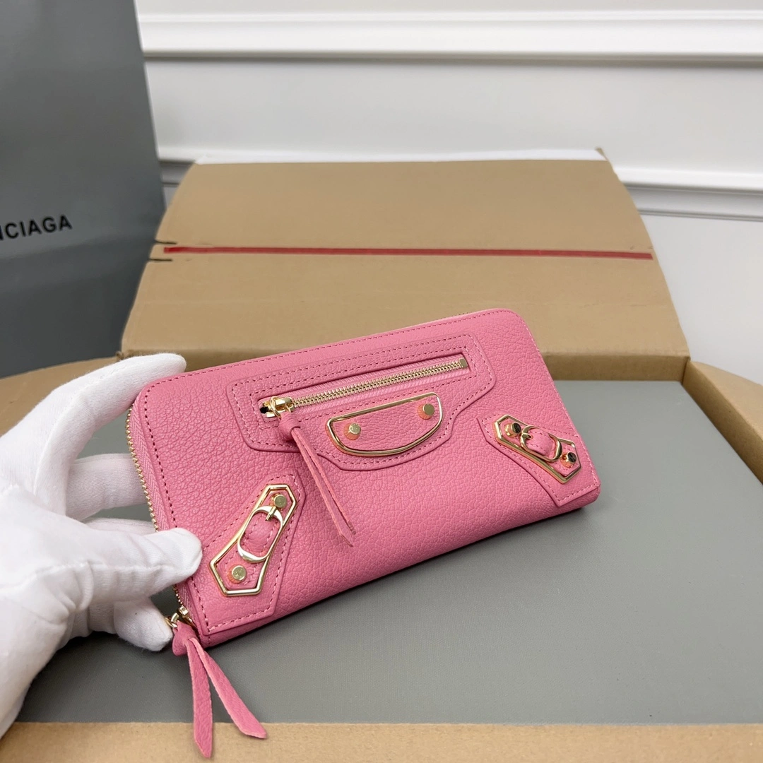 EasyMatch Balenciaga Pink Retro Goat Leather Motorcycle Wallet with Heart 60837