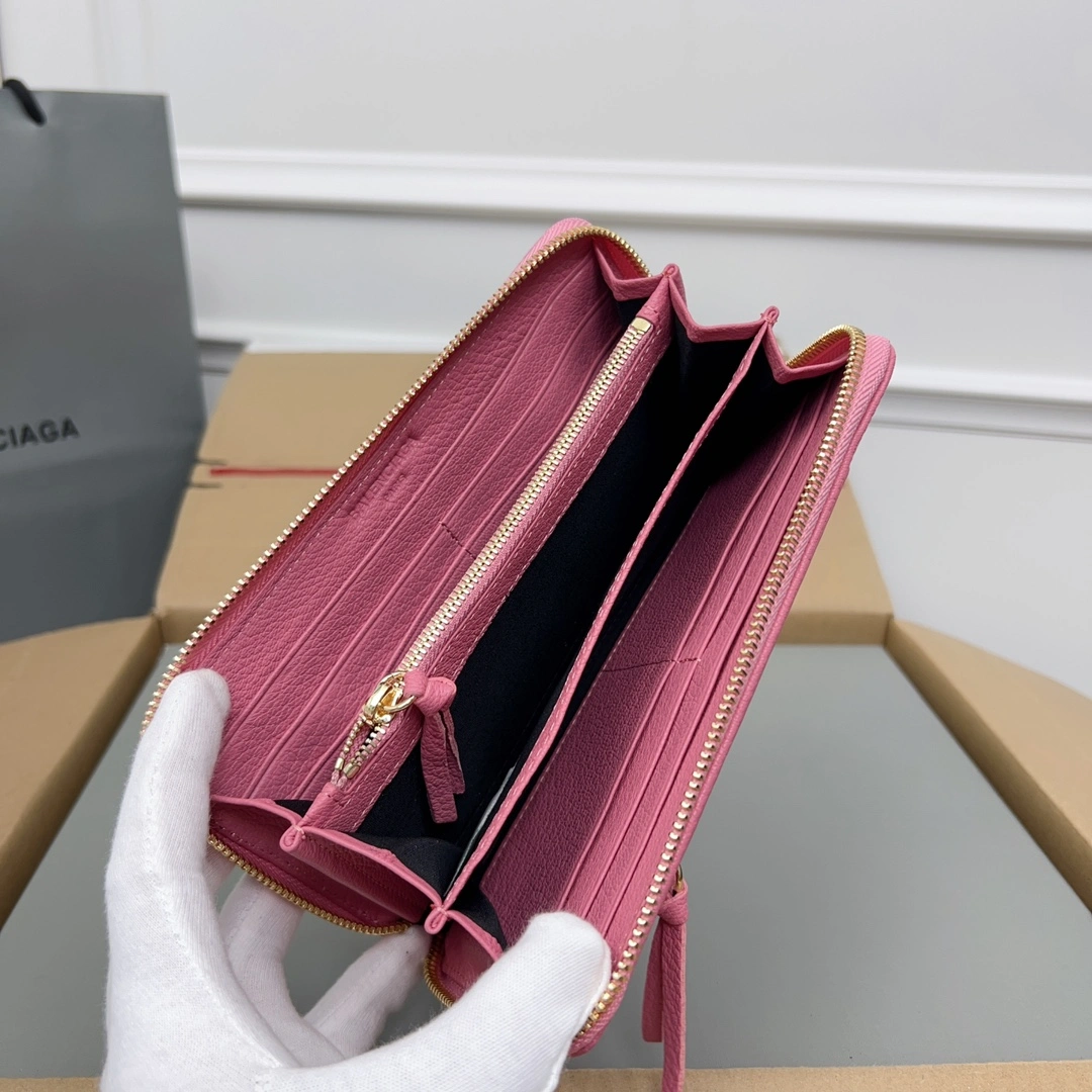 EasyMatch Balenciaga Pink Retro Goat Leather Motorcycle Wallet with Heart 60837