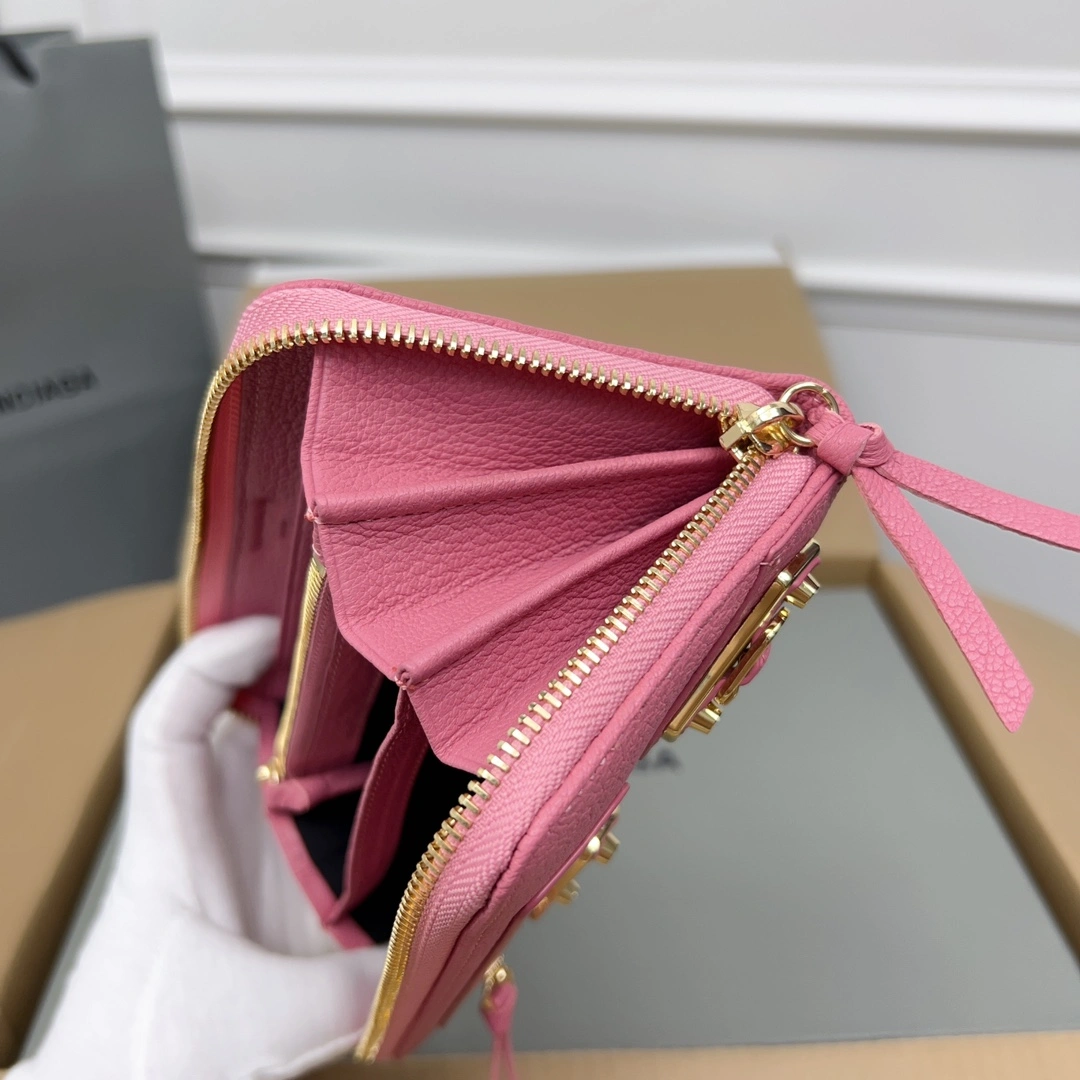 EasyMatch Balenciaga Pink Retro Goat Leather Motorcycle Wallet with Heart 60837