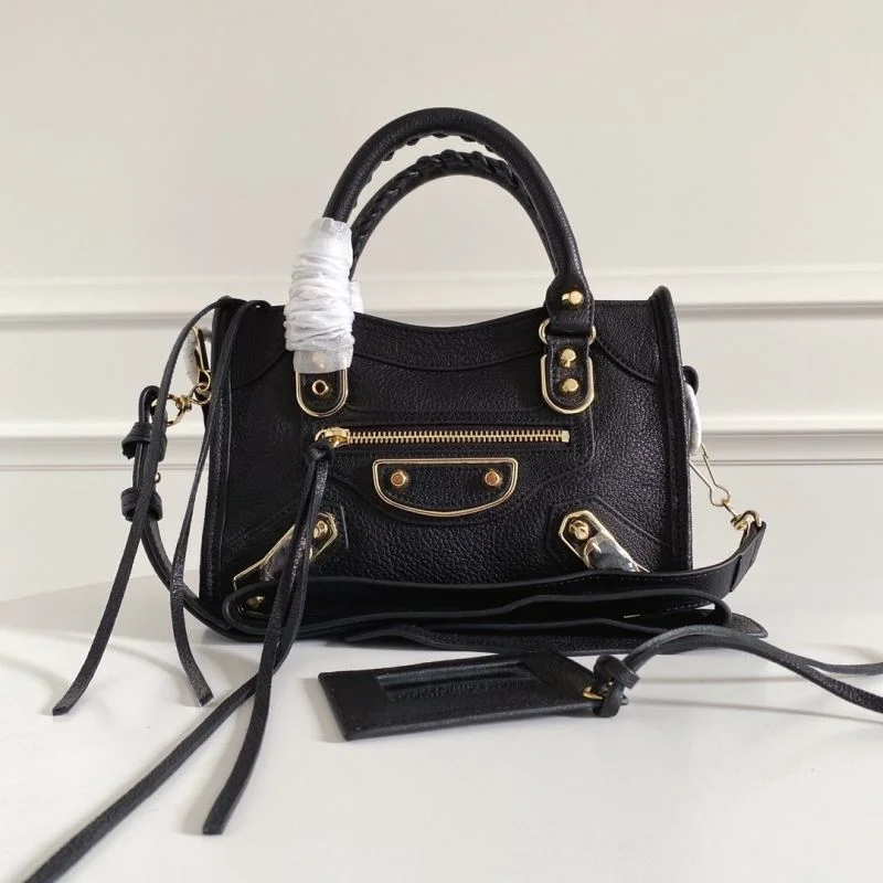 HighQuality Balenciaga  Italian Goat Leather Mini Motorcycle Bag with Gold Buckle 38301