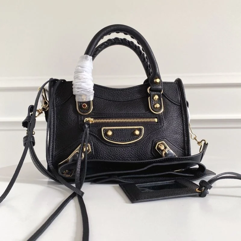 HighQuality Balenciaga  Italian Goat Leather Mini Motorcycle Bag with Gold Buckle 38301