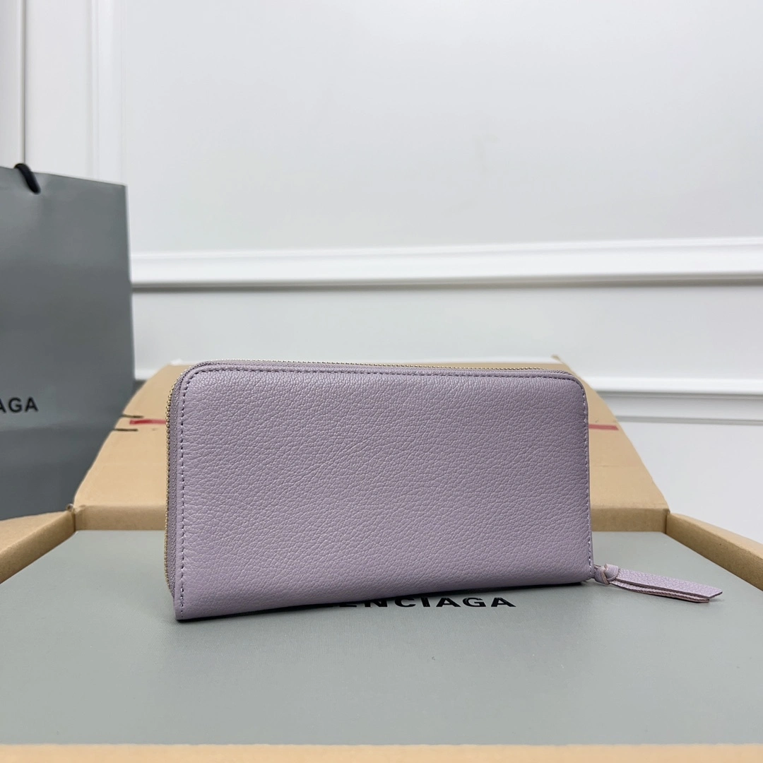 Balenciaga Purple Retro Goat Leather Zipper Motorcycle Wallet Casual 60832