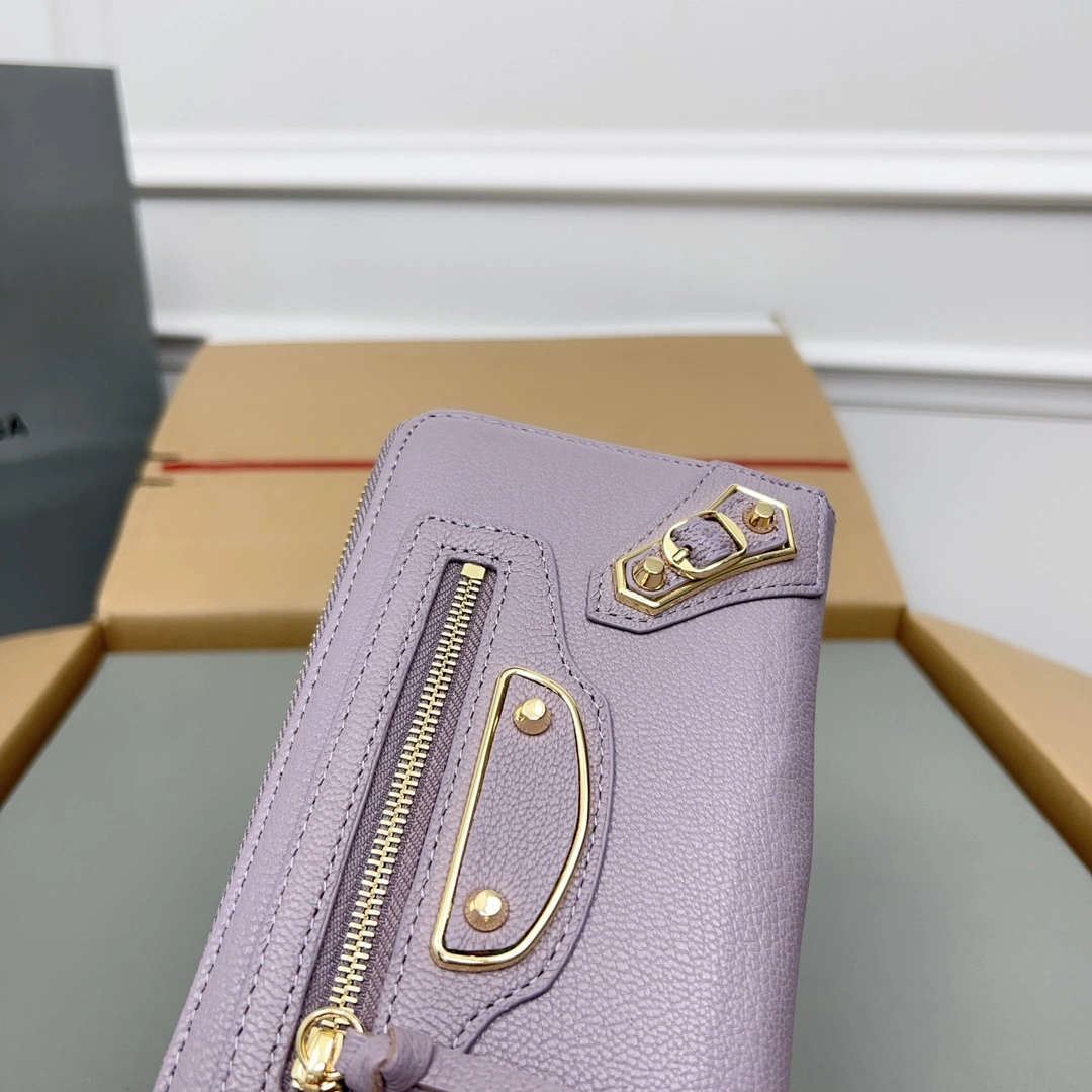 Balenciaga Purple Retro Goat Leather Zipper Motorcycle Wallet Casual 60832