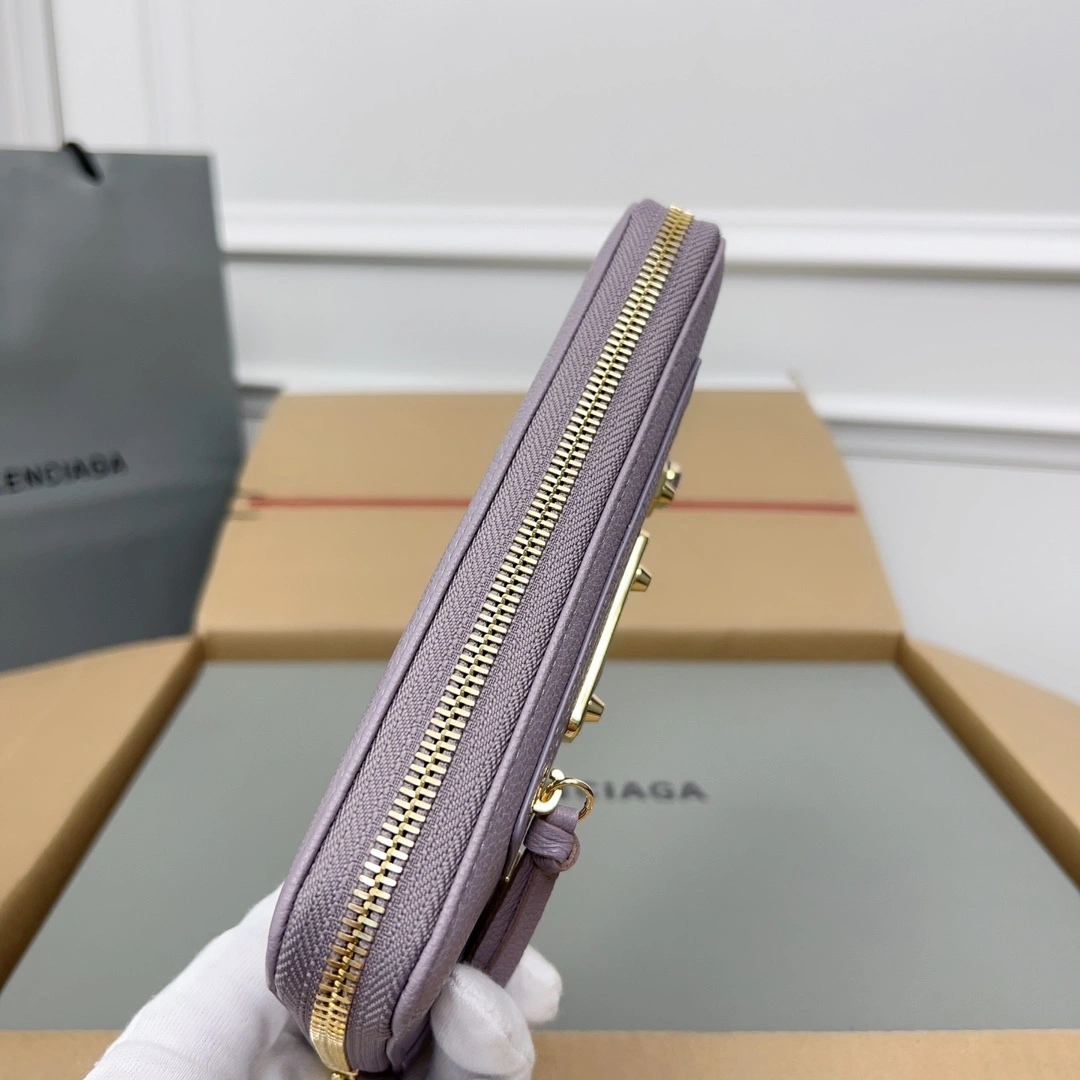 Balenciaga Purple Retro Goat Leather Zipper Motorcycle Wallet Casual 60832