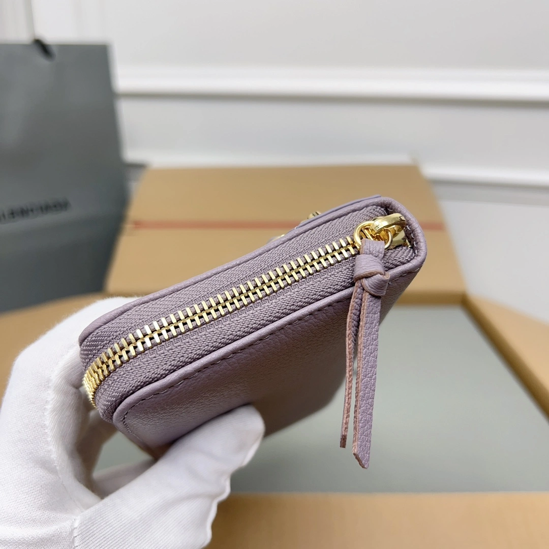 Balenciaga Purple Retro Goat Leather Zipper Motorcycle Wallet Casual 60832