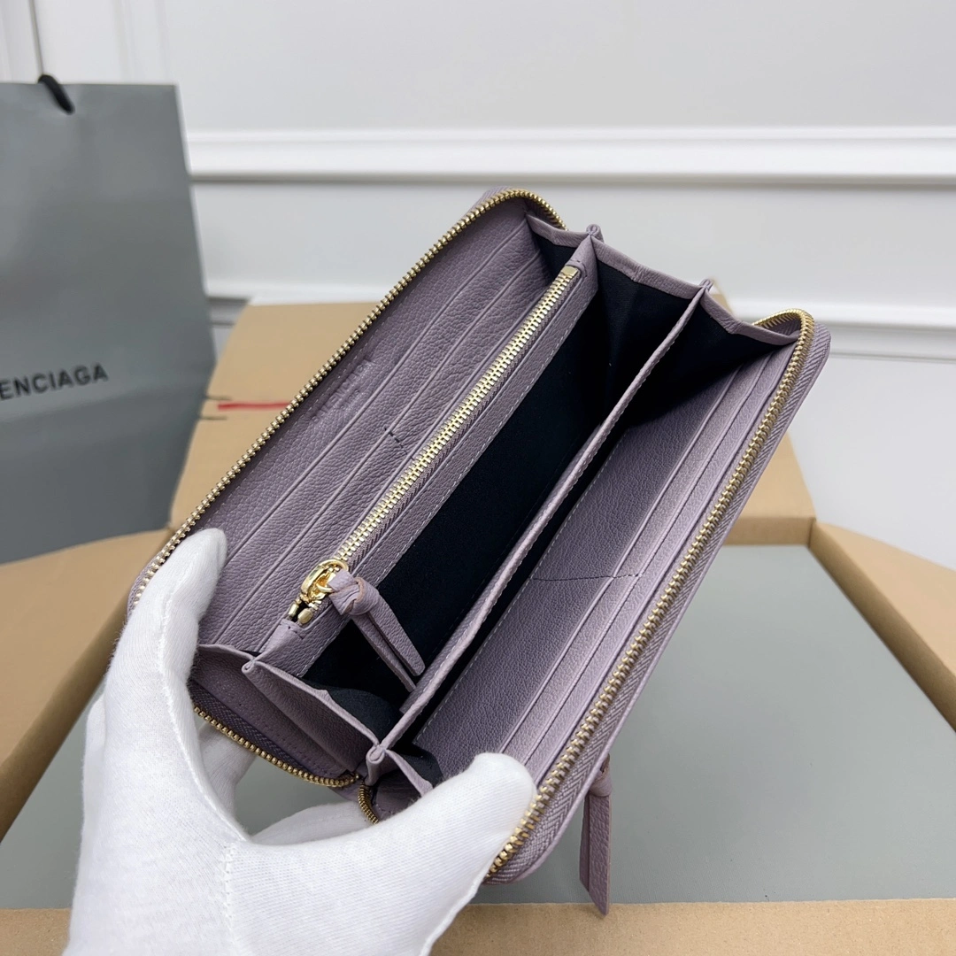 Balenciaga Purple Retro Goat Leather Zipper Motorcycle Wallet Casual 60832