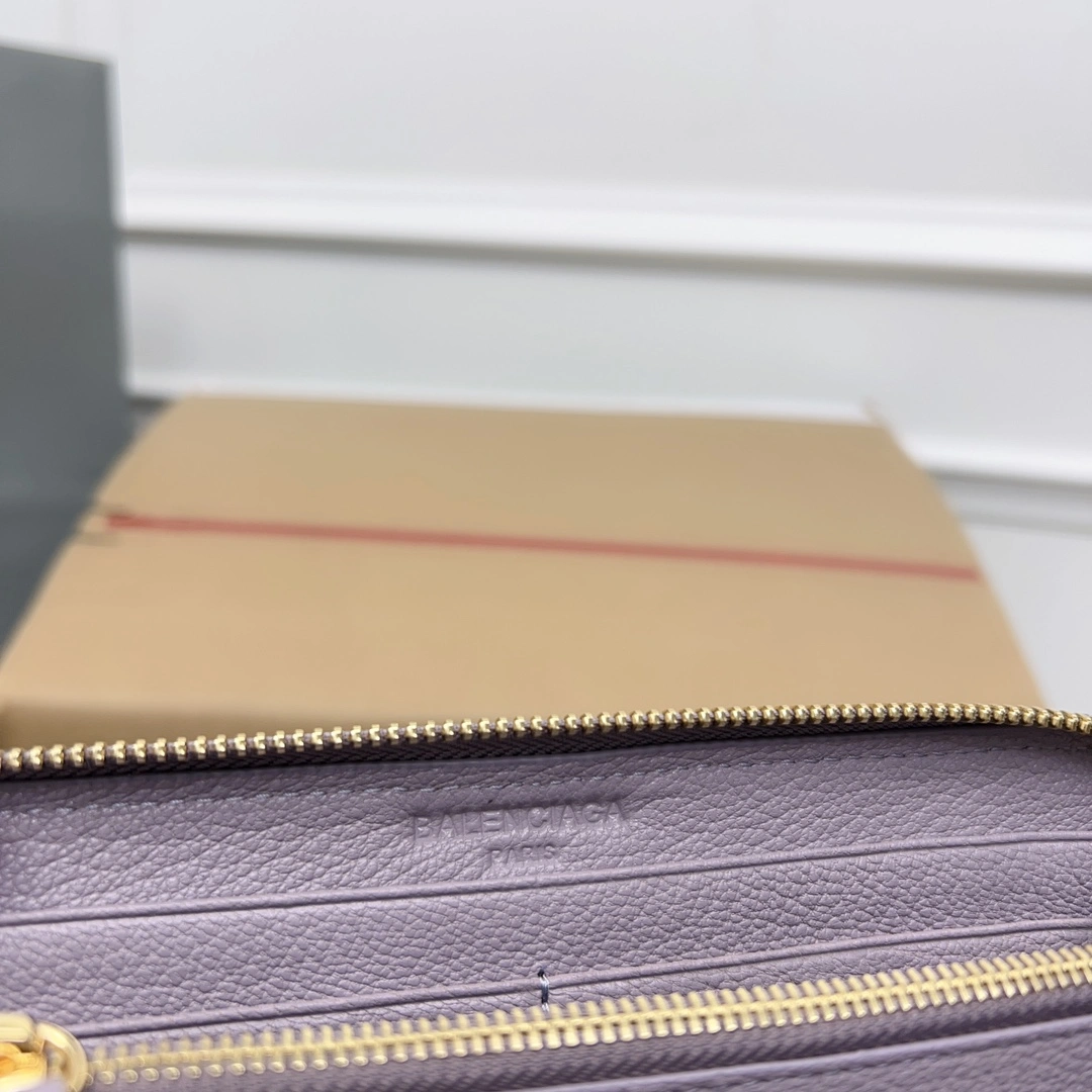 Balenciaga Purple Retro Goat Leather Zipper Motorcycle Wallet Casual 60832