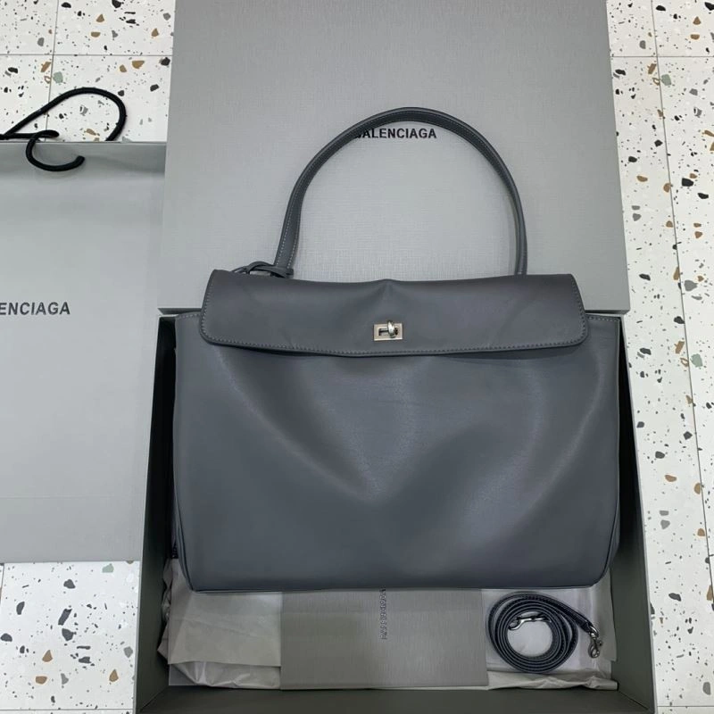 Balenciaga Rebel  Gray Leather Handbag with Silver Buckle Durable 67004