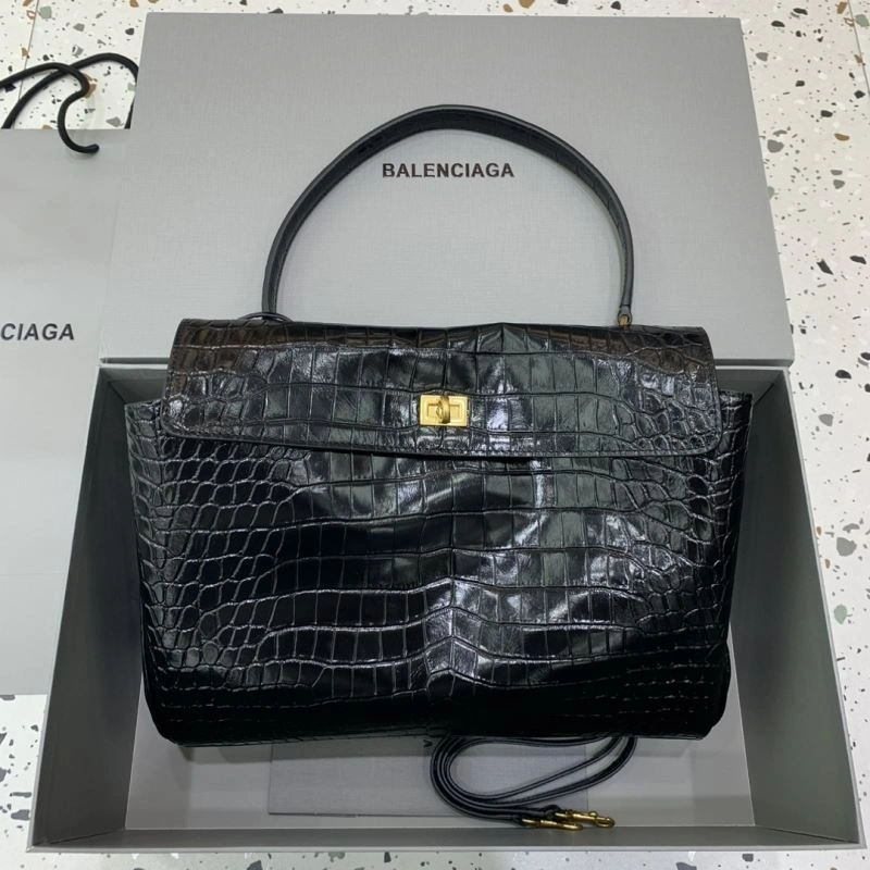 Resilient Balenciaga Rebel Luxe Crocodile Black Handbag - Style Meets Function 66964