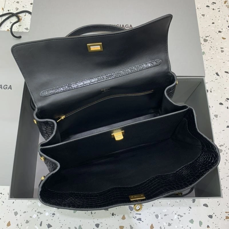 Resilient Balenciaga Rebel Luxe Crocodile Black Handbag - Style Meets Function 66964