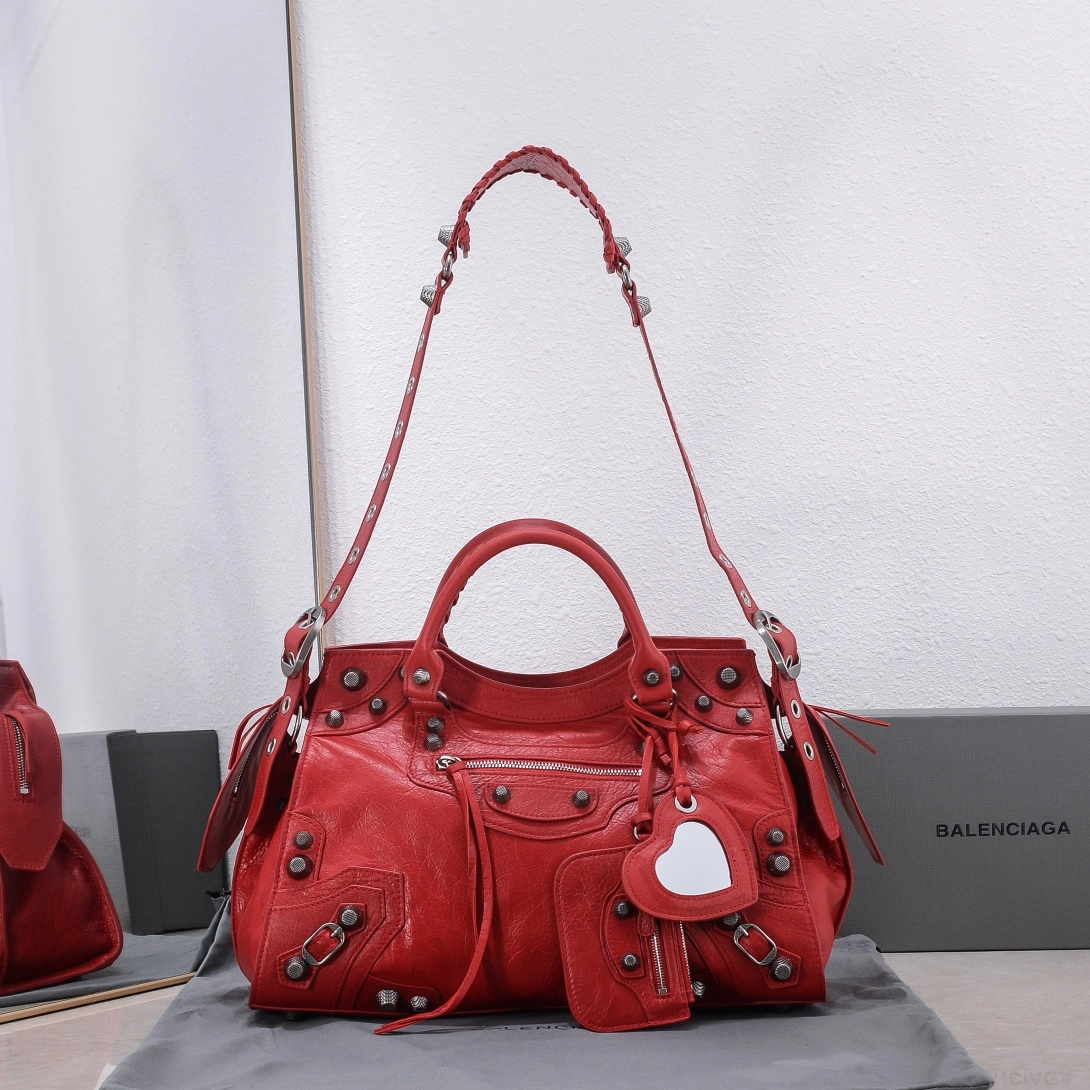Balenciaga Red Neo Cagole Motorcycle Bag with Heart Mirror ZeroBulk 60938