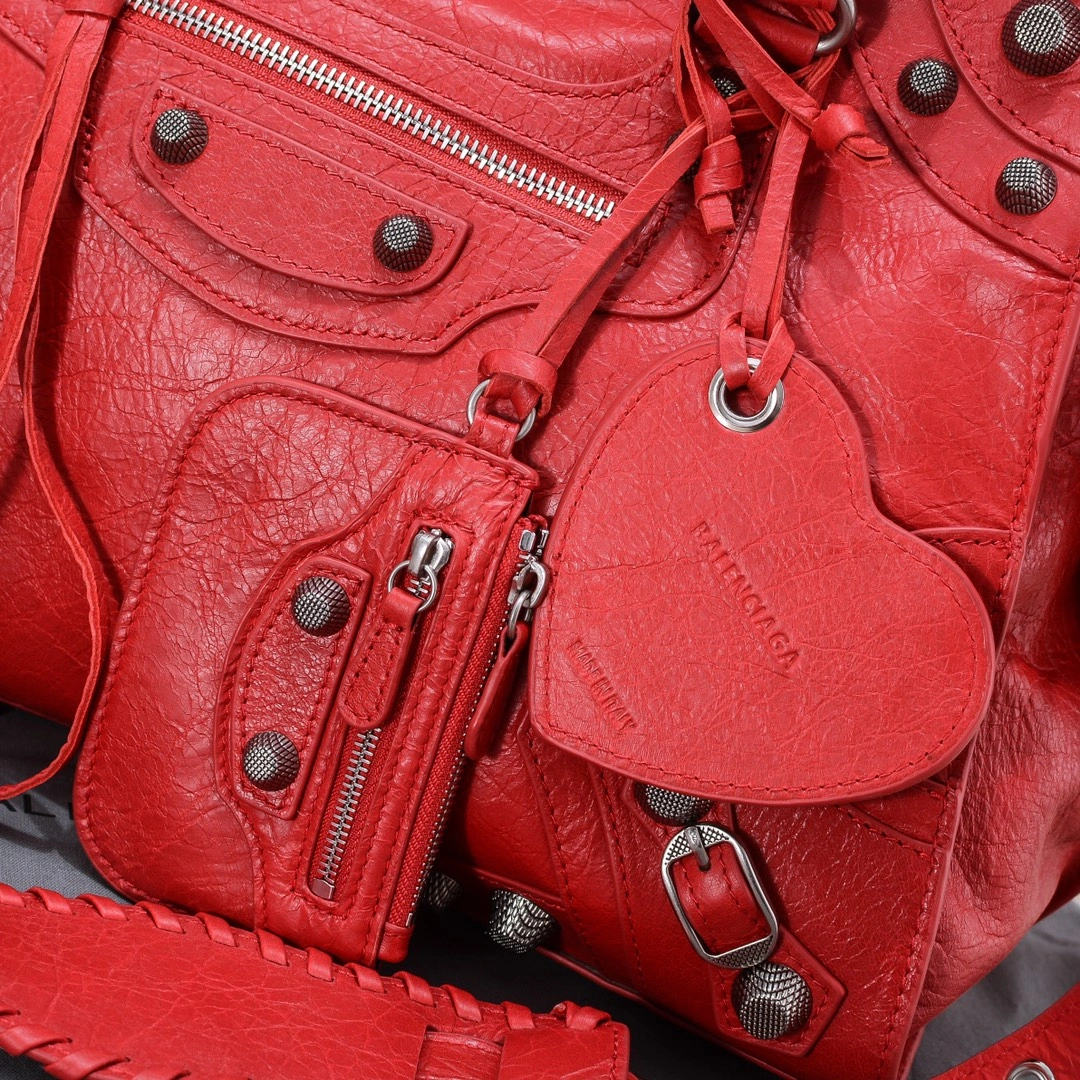 Balenciaga Red Neo Cagole Motorcycle Bag with Heart Mirror ZeroBulk 60938