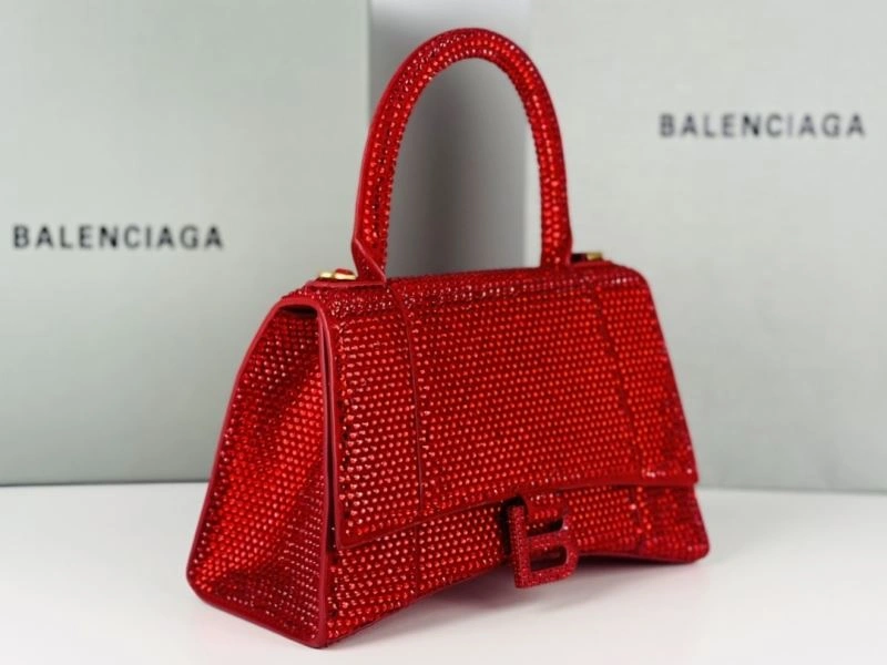 Balenciaga Red Rhinestone Hourglass Bag with B-Clasp Durable 72591