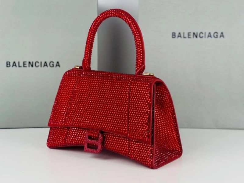 Balenciaga Red Rhinestone Hourglass Bag with B-Clasp Durable 72591