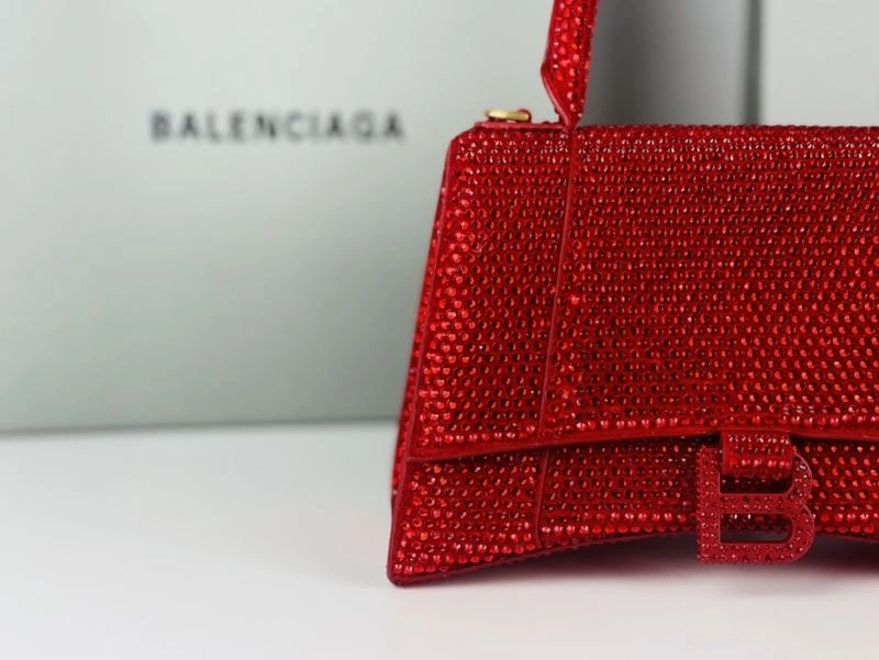 Balenciaga Red Rhinestone Hourglass Bag with B-Clasp Durable 72591
