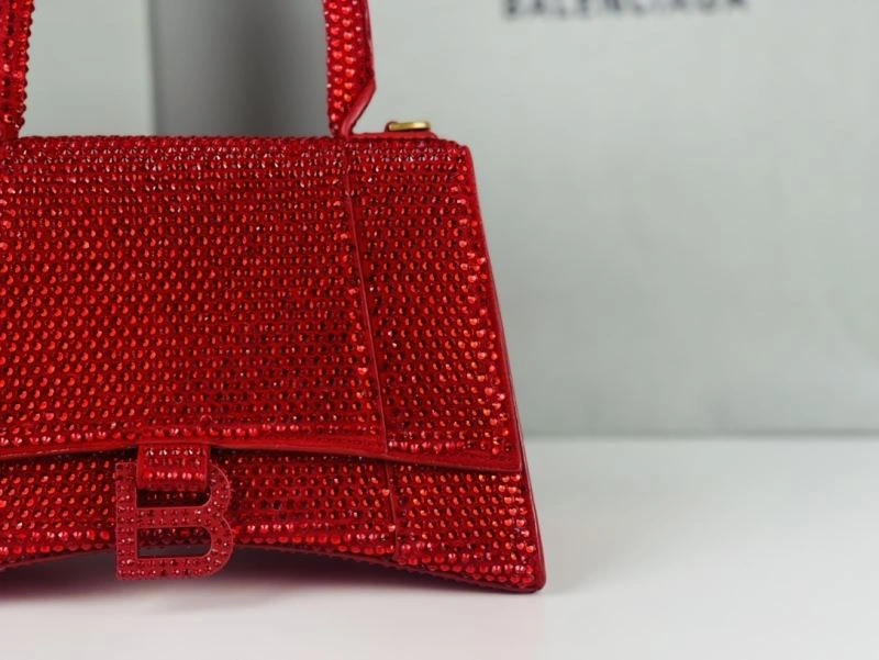 Balenciaga Red Rhinestone Hourglass Bag with B-Clasp Durable 72591
