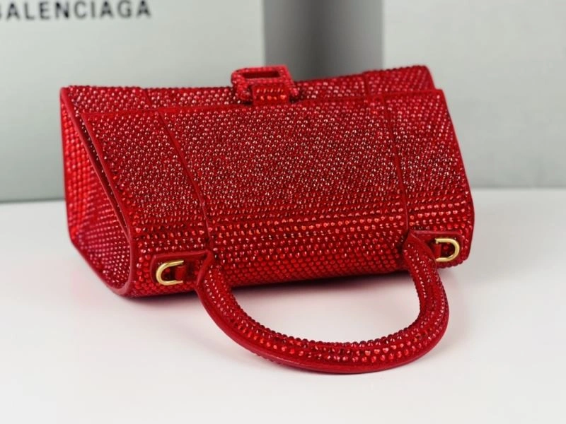 Balenciaga Red Rhinestone Hourglass Bag with B-Clasp Durable 72591