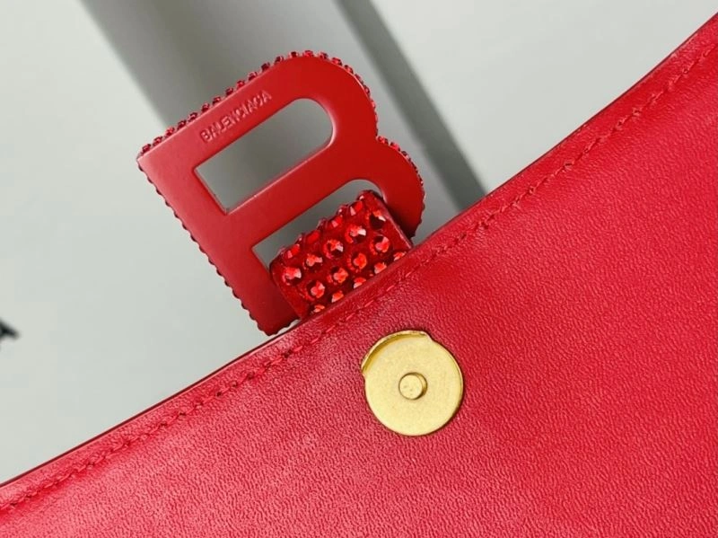 Balenciaga Red Rhinestone Hourglass Bag with B-Clasp Durable 72591
