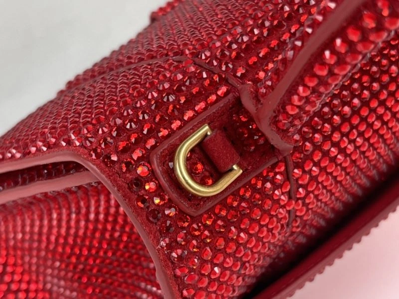 Balenciaga Red Rhinestone Hourglass Bag with B-Clasp Durable 72591