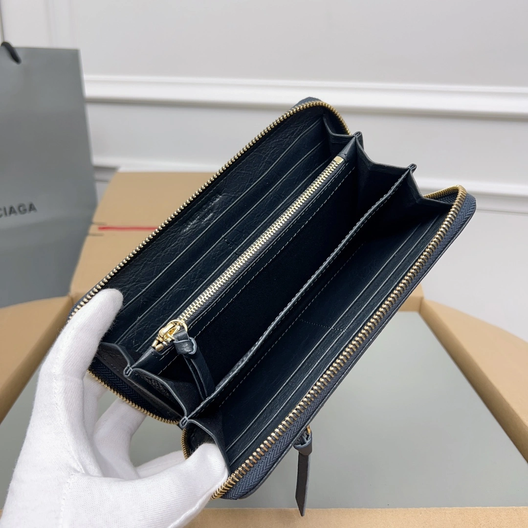 Balenciaga Retro Gray Sheepskin Motorcycle Wallet with Heart Zipper Refined 60889