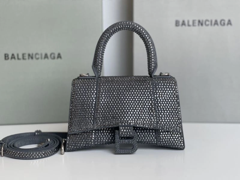 Elegant Balenciaga Rhinestone Hourglass Bag - Gray Crescent 72609