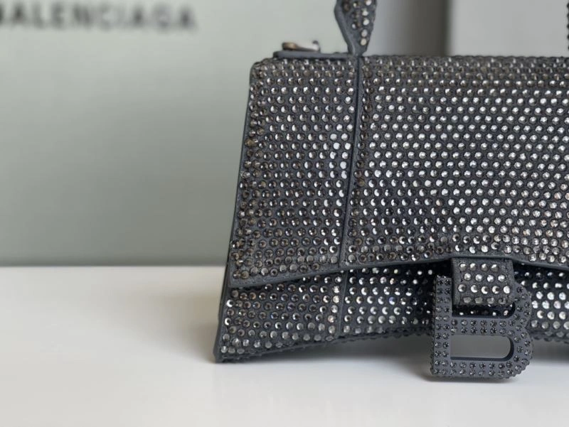 Elegant Balenciaga Rhinestone Hourglass Bag - Gray Crescent 72609