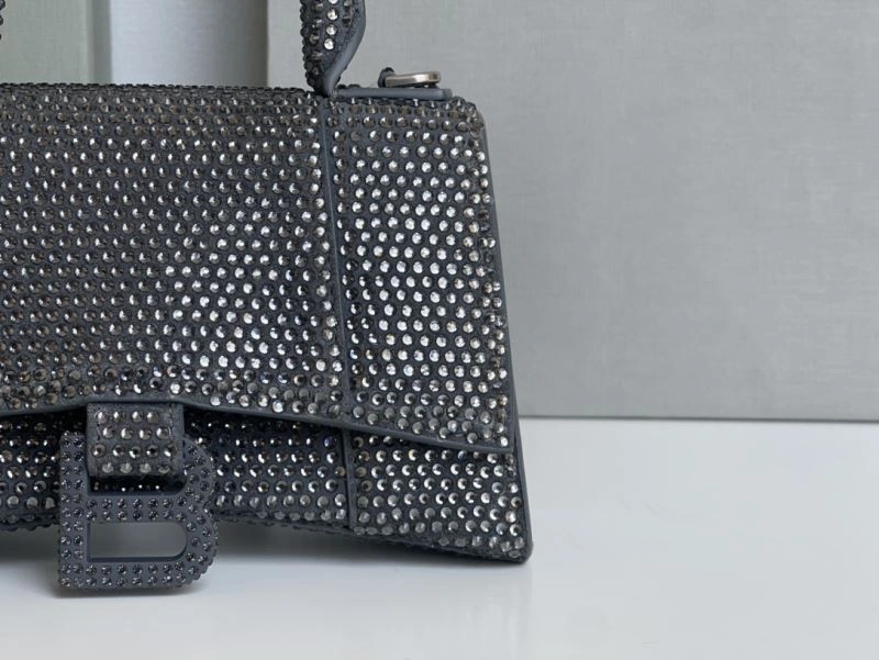 Elegant Balenciaga Rhinestone Hourglass Bag - Gray Crescent 72609