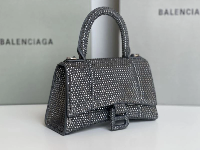 Elegant Balenciaga Rhinestone Hourglass Bag - Gray Crescent 72609