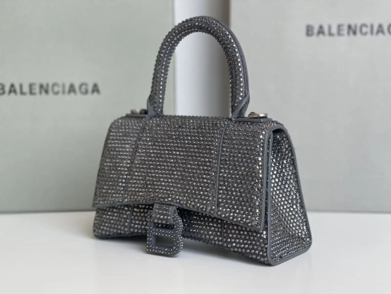 Elegant Balenciaga Rhinestone Hourglass Bag - Gray Crescent 72609