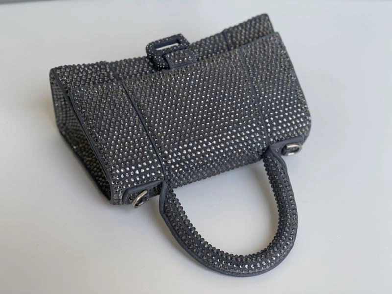 Elegant Balenciaga Rhinestone Hourglass Bag - Gray Crescent 72609