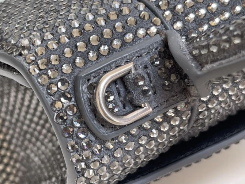Elegant Balenciaga Rhinestone Hourglass Bag - Gray Crescent 72609