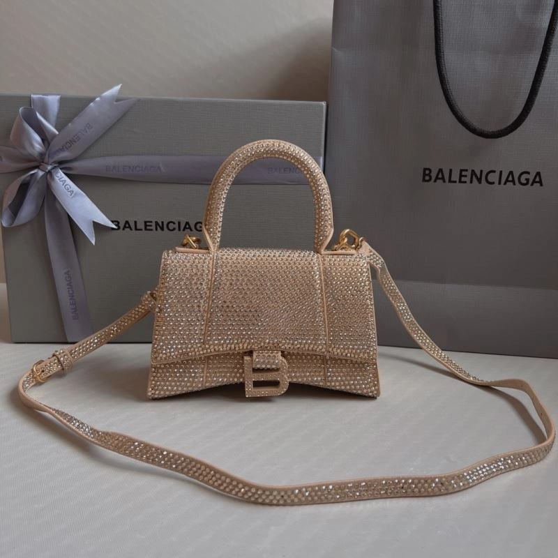 Fashionable Balenciaga Rhinestone Hourglass Bag in Milk Tea Elegance 70042