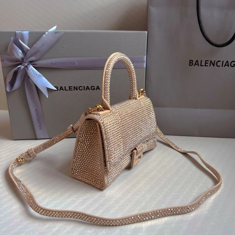 Fashionable Balenciaga Rhinestone Hourglass Bag in Milk Tea Elegance 70042