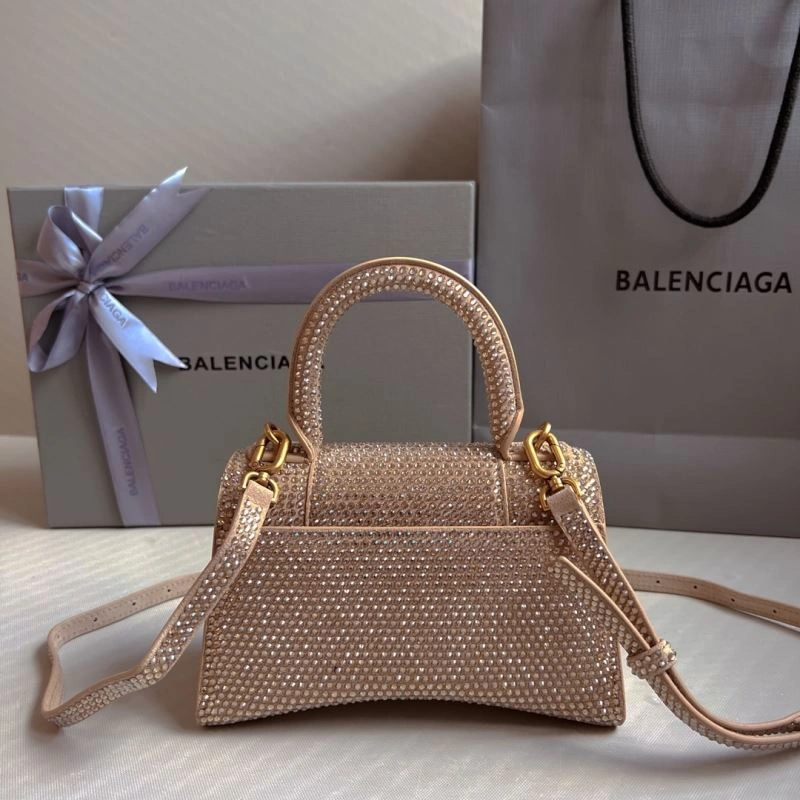 Fashionable Balenciaga Rhinestone Hourglass Bag in Milk Tea Elegance 70042
