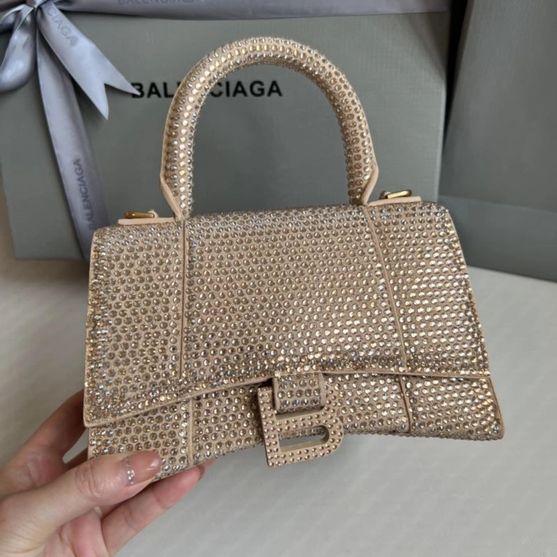 Fashionable Balenciaga Rhinestone Hourglass Bag in Milk Tea Elegance 70042