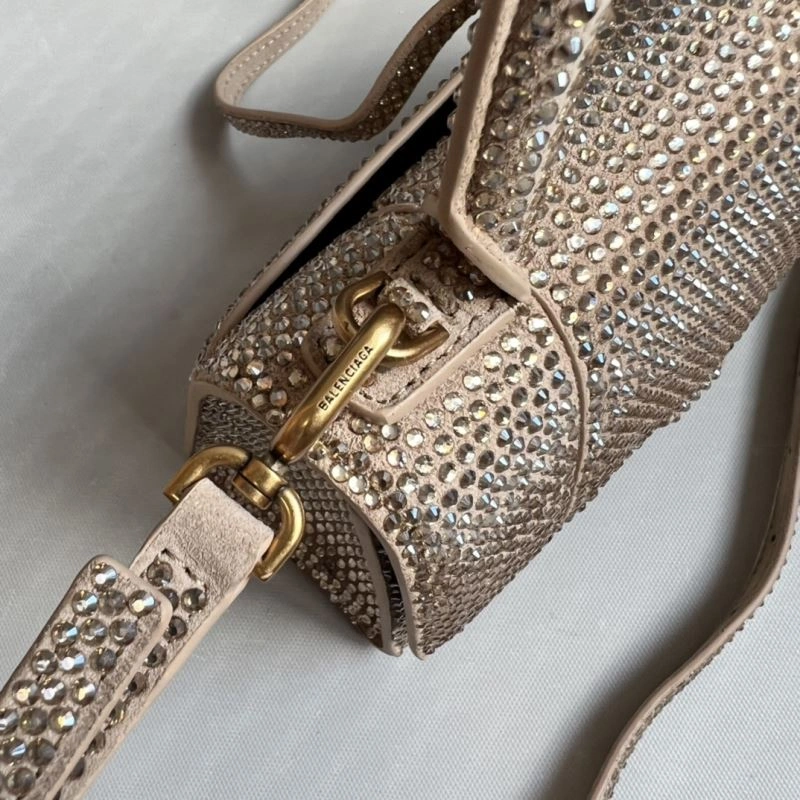 Fashionable Balenciaga Rhinestone Hourglass Bag in Milk Tea Elegance 70042