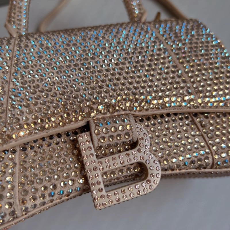 Fashionable Balenciaga Rhinestone Hourglass Bag in Milk Tea Elegance 70042