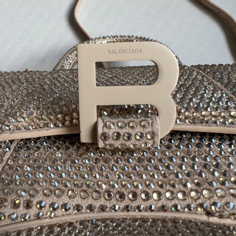 Fashionable Balenciaga Rhinestone Hourglass Bag in Milk Tea Elegance 70042