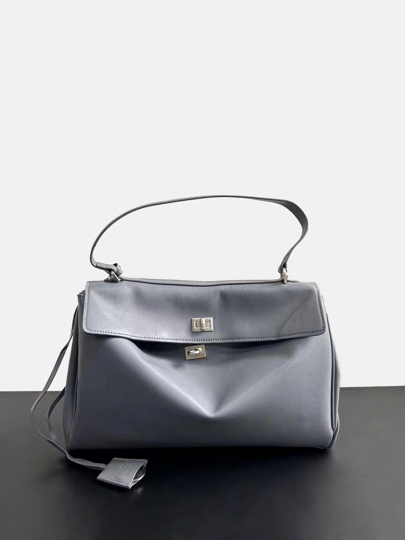 Balenciaga Rodeo Slouchy Leather Bag in Medium Gray Silver Snug 67009