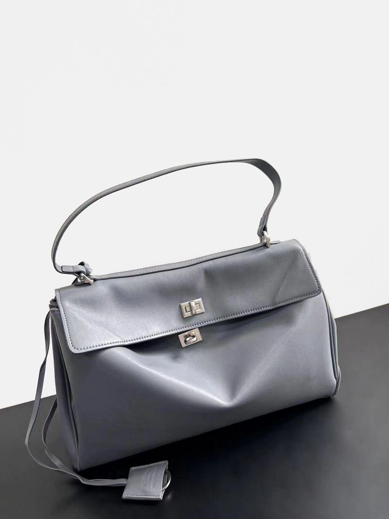 Balenciaga Rodeo Slouchy Leather Bag in Medium Gray Silver Snug 67009