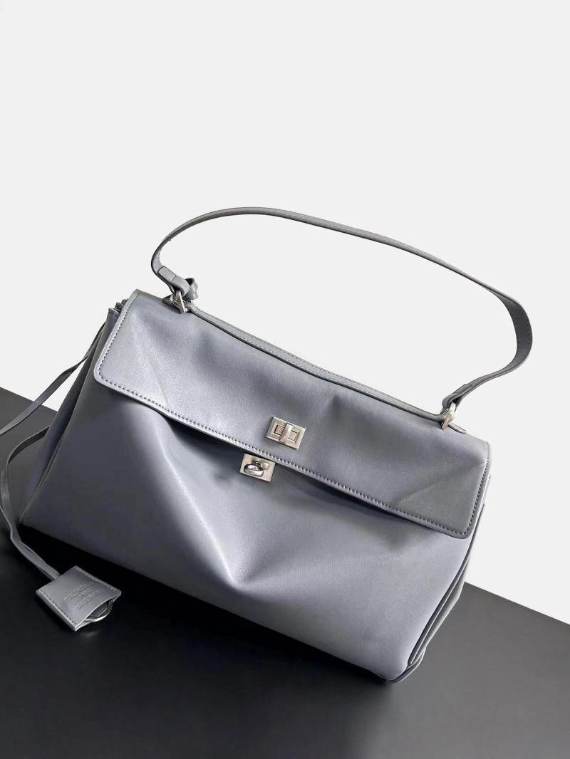 Balenciaga Rodeo Slouchy Leather Bag in Medium Gray Silver Snug 67009