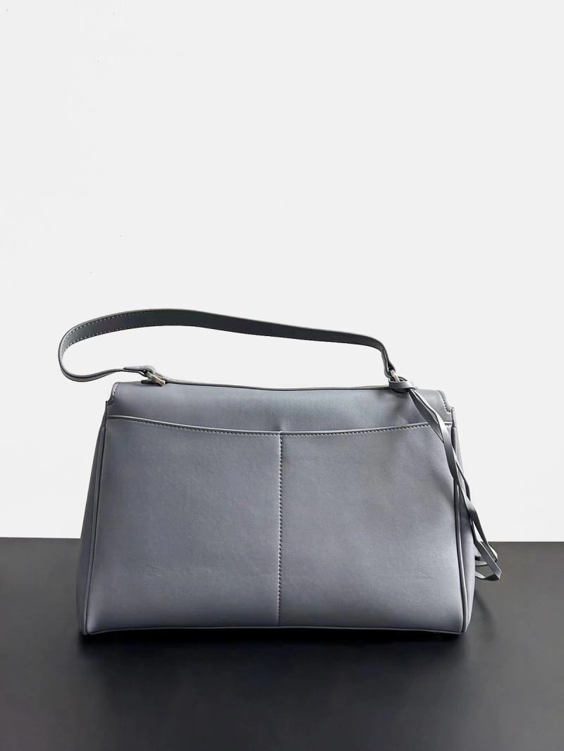 Balenciaga Rodeo Slouchy Leather Bag in Medium Gray Silver Snug 67009