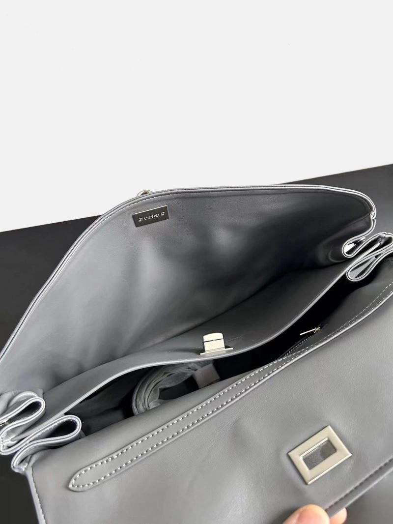 Balenciaga Rodeo Slouchy Leather Bag in Medium Gray Silver Snug 67009