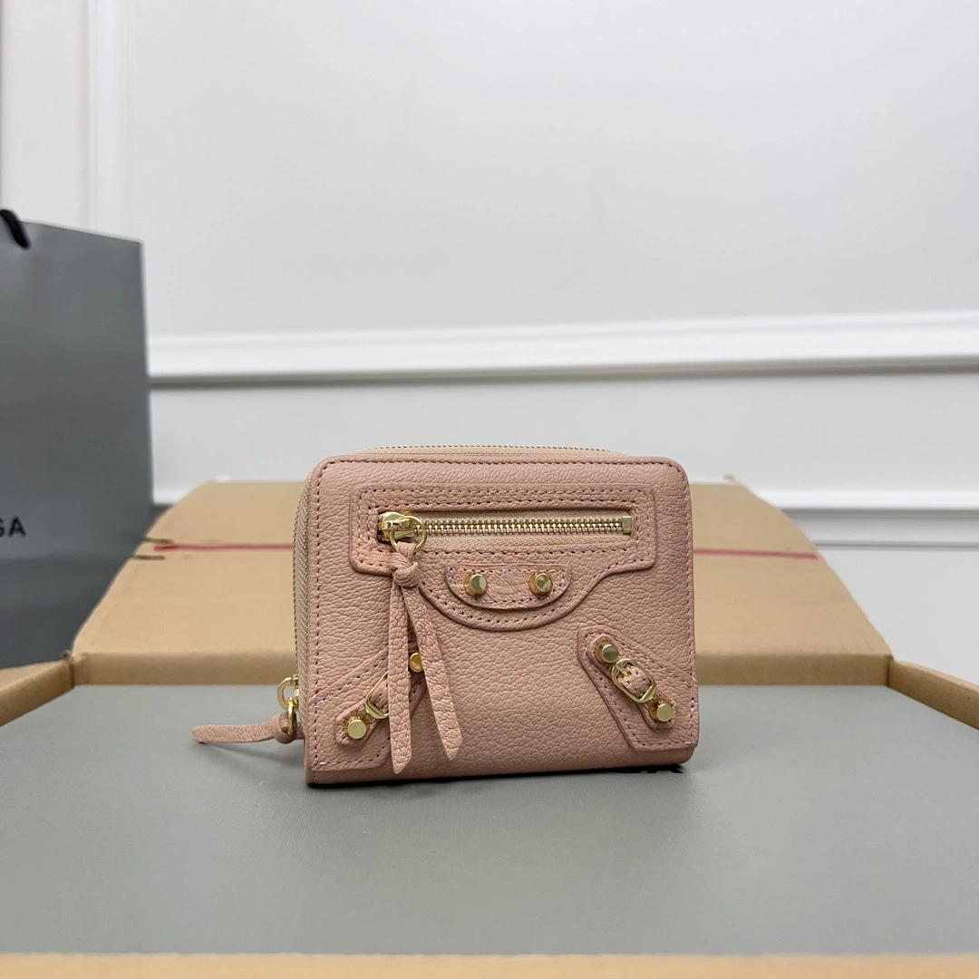 Popular Balenciaga Rose Pink Vintage Goat Leather Mini Organizer Wallet 60835