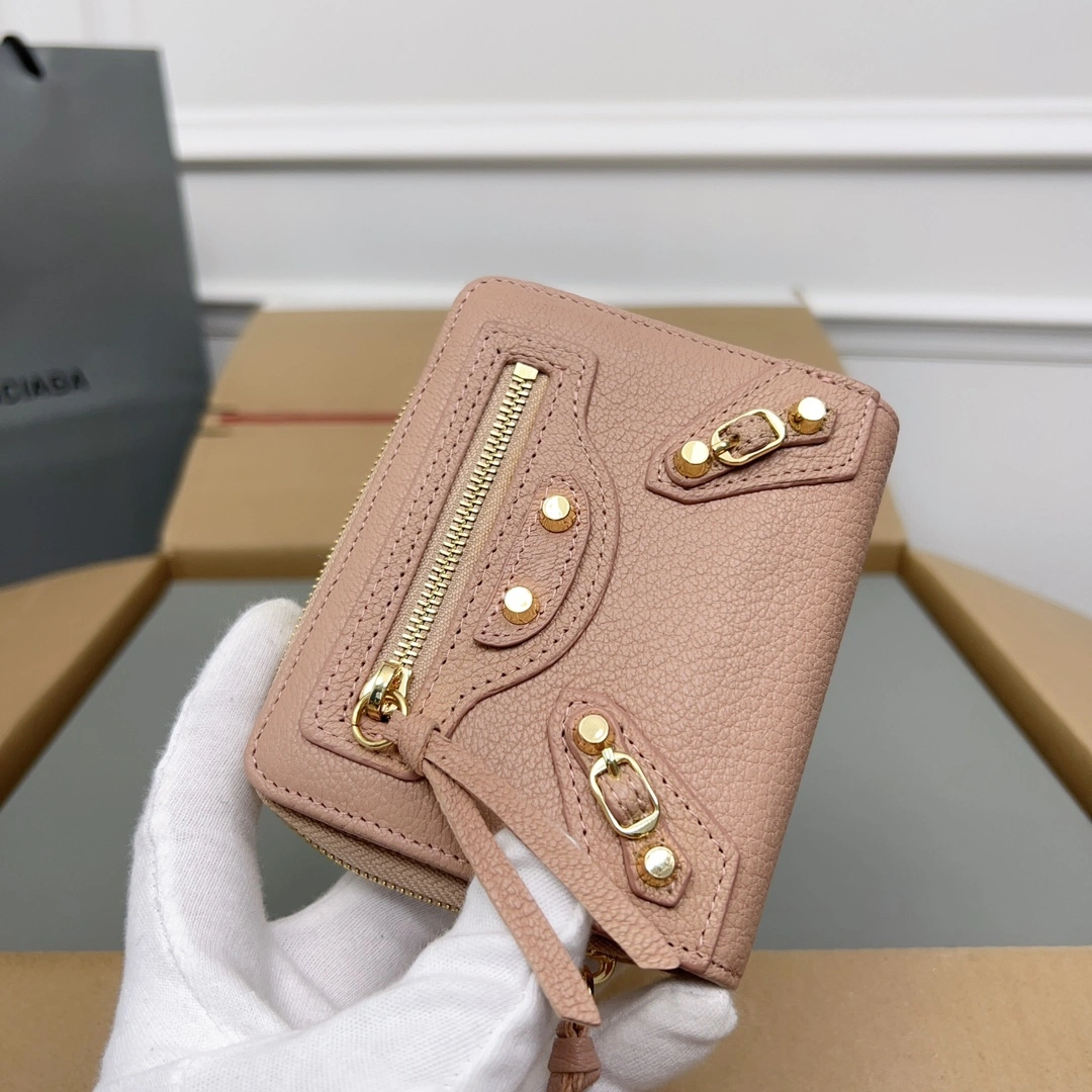 Popular Balenciaga Rose Pink Vintage Goat Leather Mini Organizer Wallet 60835